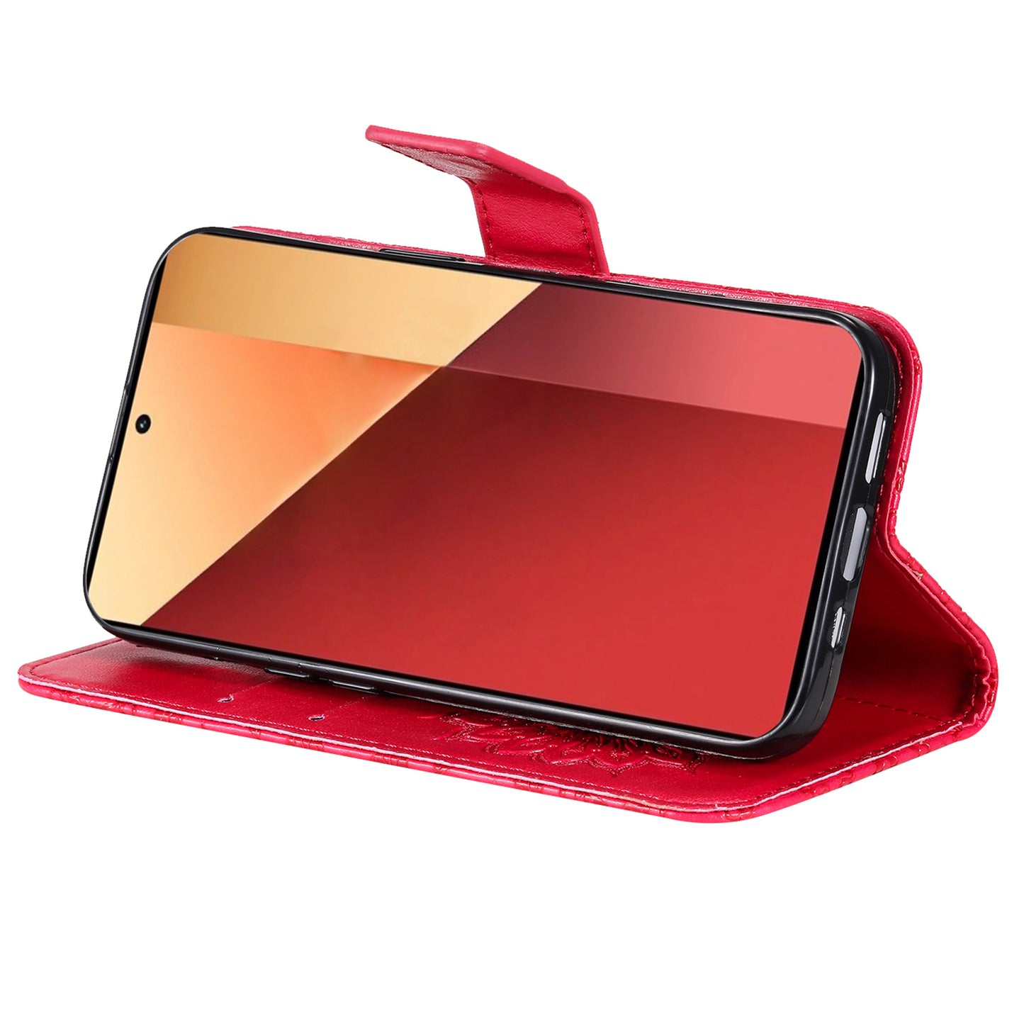 KT Imprinting Flower Series-1 For Xiaomi Redmi Note 13 Pro 4G / Poco M6 Pro 4G Case Sunflower Stand Cover - Red