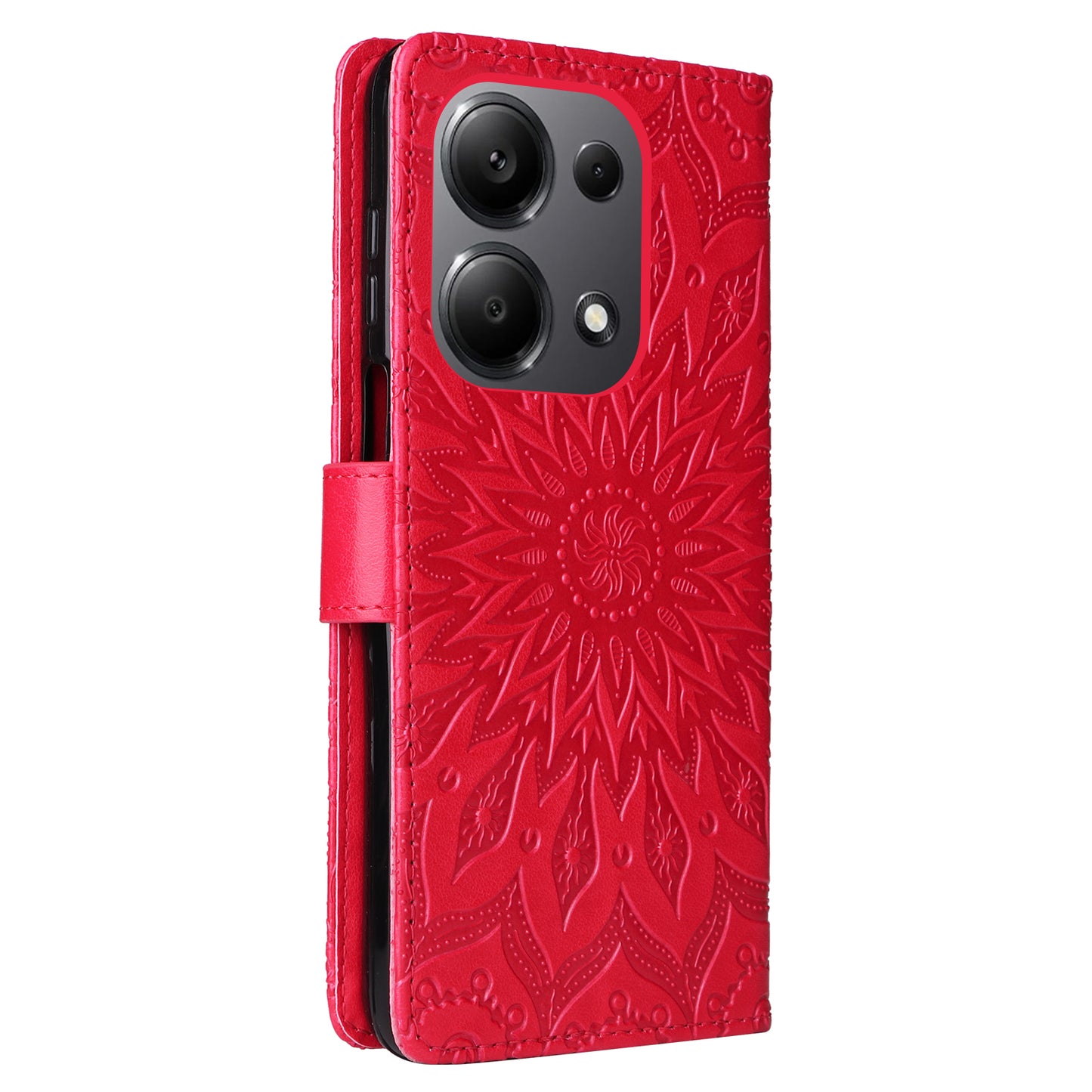 KT Imprinting Flower Series-1 For Xiaomi Redmi Note 13 Pro 4G / Poco M6 Pro 4G Case Sunflower Stand Cover - Red