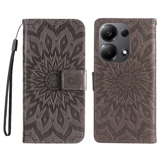 KT Imprinting Flower Series-1 For Xiaomi Redmi Note 13 Pro 4G / Poco M6 Pro 4G Case Sunflower Stand Cover - Grey