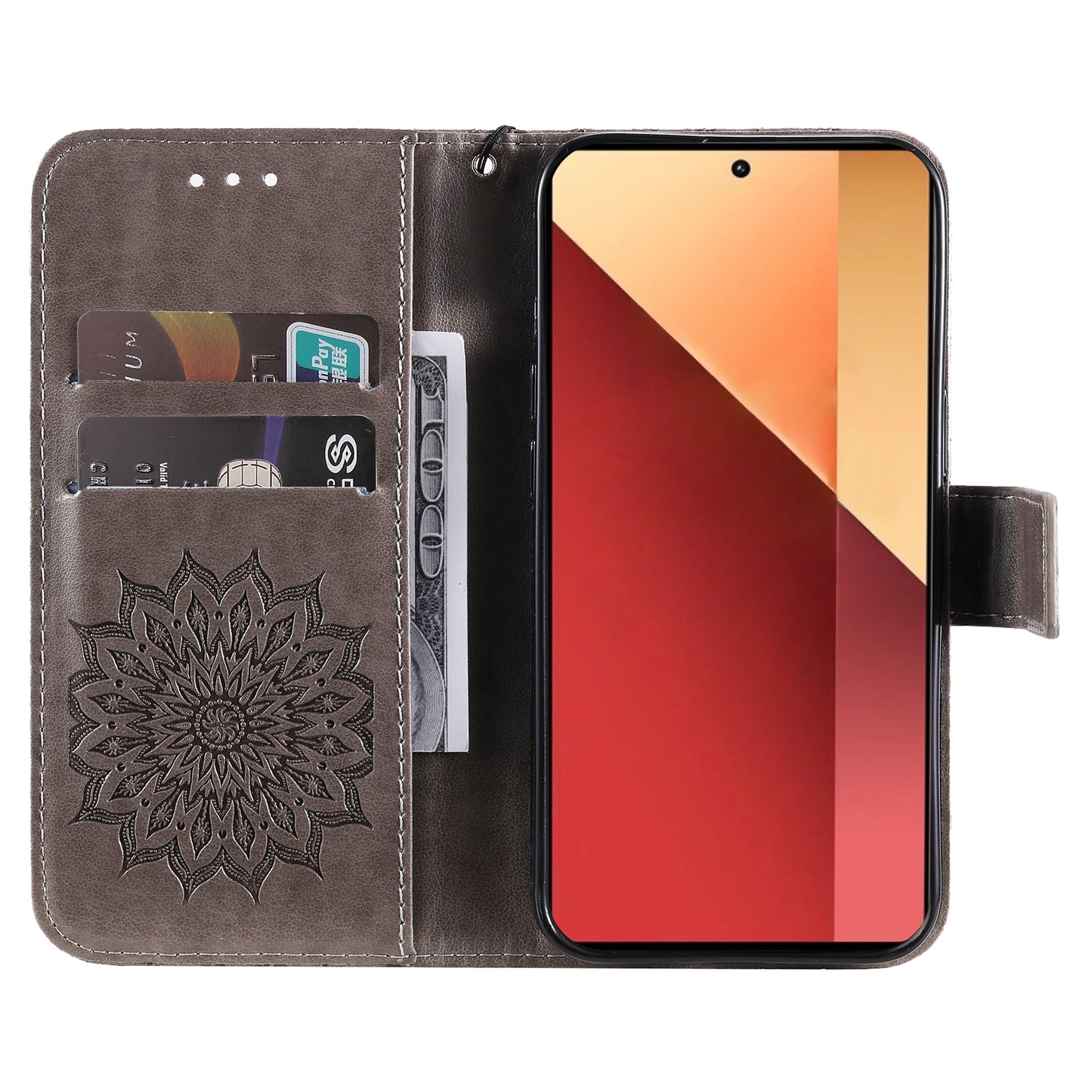 KT Imprinting Flower Series-1 For Xiaomi Redmi Note 13 Pro 4G / Poco M6 Pro 4G Case Sunflower Stand Cover - Grey