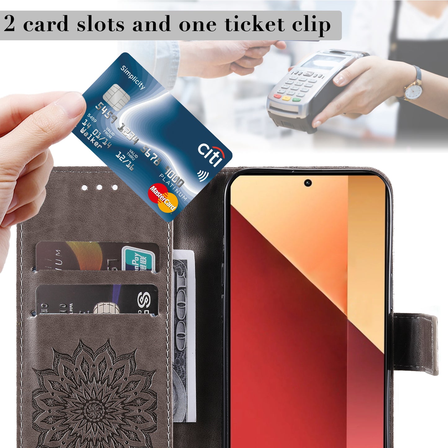 KT Imprinting Flower Series-1 For Xiaomi Redmi Note 13 Pro 4G / Poco M6 Pro 4G Case Sunflower Stand Cover - Grey