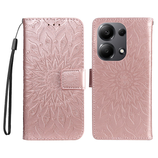 KT Imprinting Flower Series-1 For Xiaomi Redmi Note 13 Pro 4G / Poco M6 Pro 4G Case Sunflower Stand Cover - Rose Gold