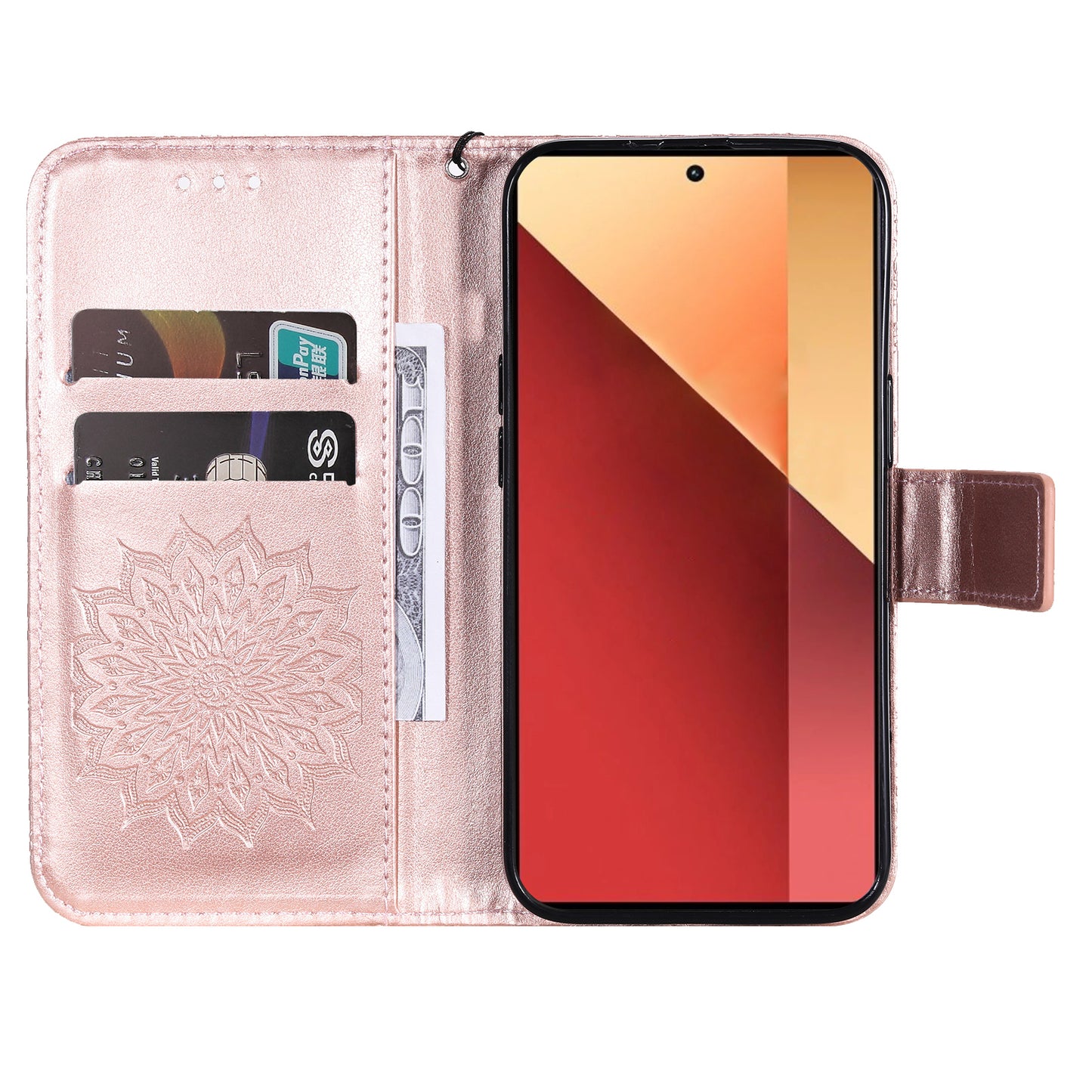 KT Imprinting Flower Series-1 For Xiaomi Redmi Note 13 Pro 4G / Poco M6 Pro 4G Case Sunflower Stand Cover - Rose Gold