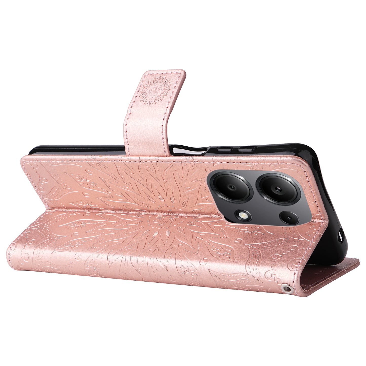 KT Imprinting Flower Series-1 For Xiaomi Redmi Note 13 Pro 4G / Poco M6 Pro 4G Case Sunflower Stand Cover - Rose Gold