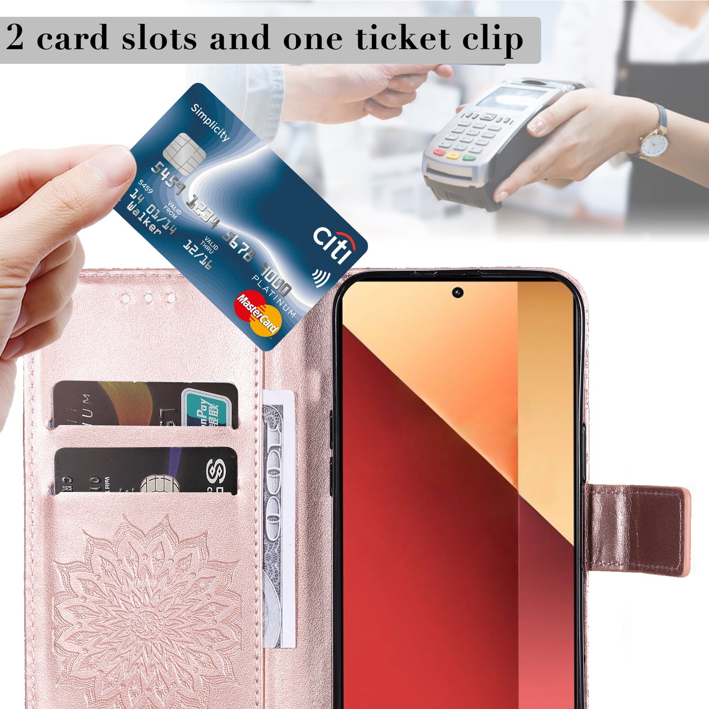 KT Imprinting Flower Series-1 For Xiaomi Redmi Note 13 Pro 4G / Poco M6 Pro 4G Case Sunflower Stand Cover - Rose Gold