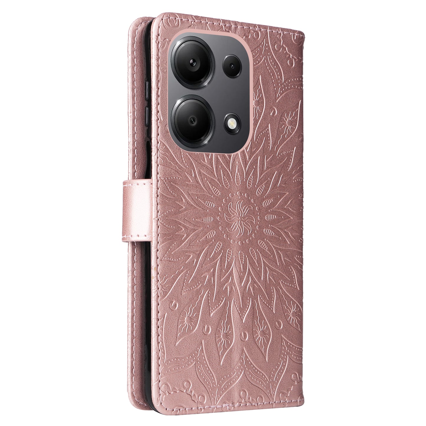 KT Imprinting Flower Series-1 For Xiaomi Redmi Note 13 Pro 4G / Poco M6 Pro 4G Case Sunflower Stand Cover - Rose Gold