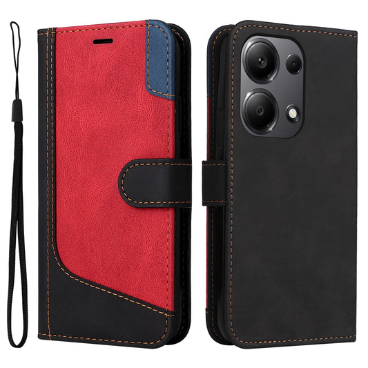 For Xiaomi Redmi Note 13 Pro 4G / Poco M6 Pro 4G Phone Case Three-color Splicing Stand Cover - Black
