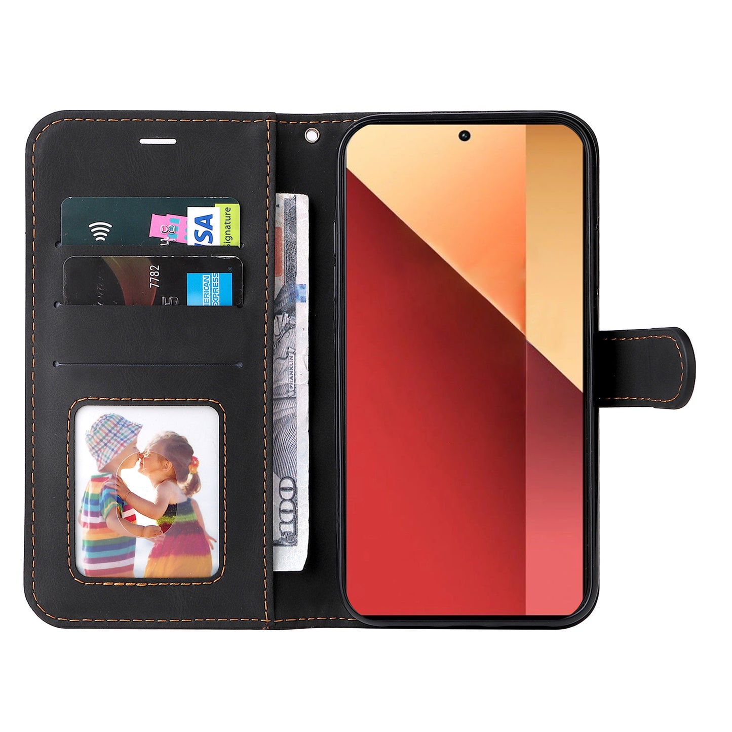 For Xiaomi Redmi Note 13 Pro 4G / Poco M6 Pro 4G Phone Case Three-color Splicing Stand Cover - Black