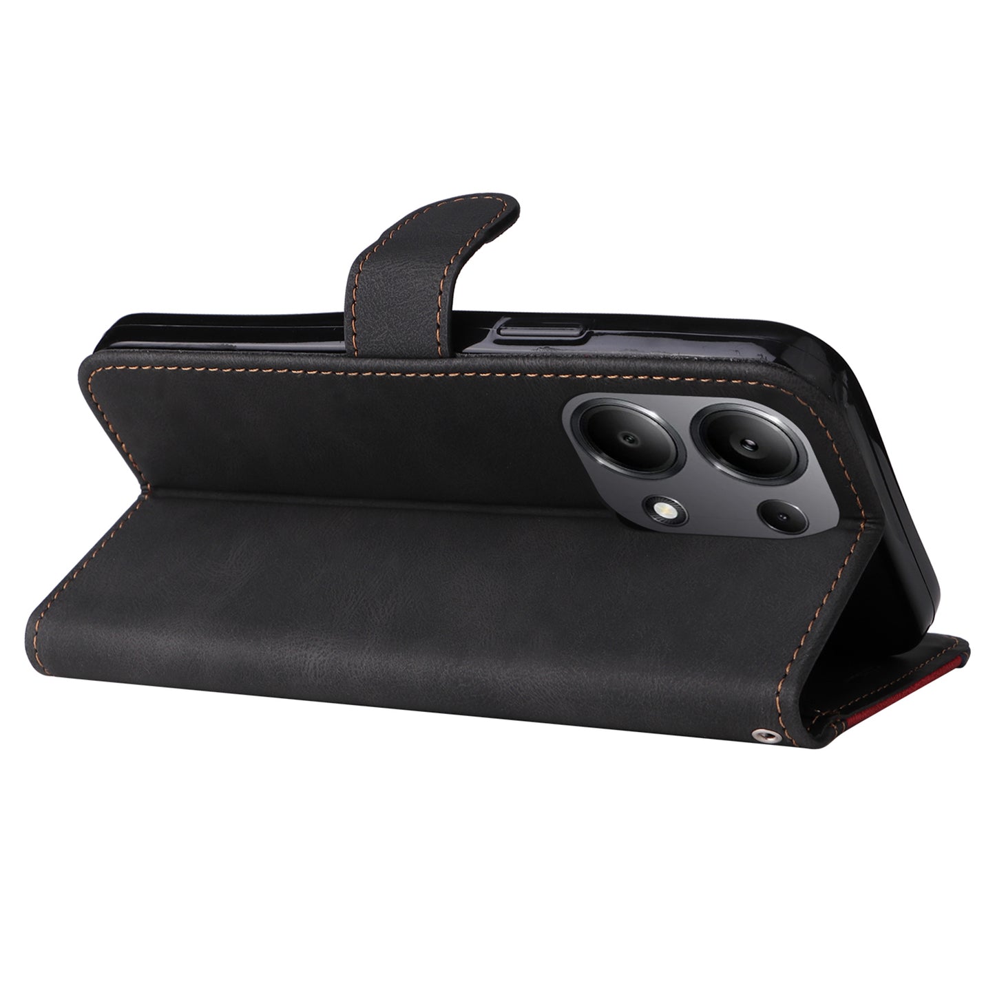 For Xiaomi Redmi Note 13 Pro 4G / Poco M6 Pro 4G Phone Case Three-color Splicing Stand Cover - Black