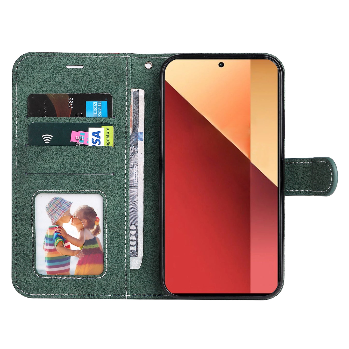For Xiaomi Redmi Note 13 Pro 4G / Poco M6 Pro 4G Phone Case Three-color Splicing Stand Cover - Green