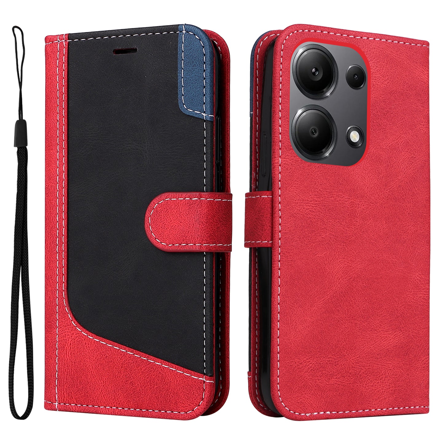 For Xiaomi Redmi Note 13 Pro 4G / Poco M6 Pro 4G Phone Case Three-color Splicing Stand Cover - Red