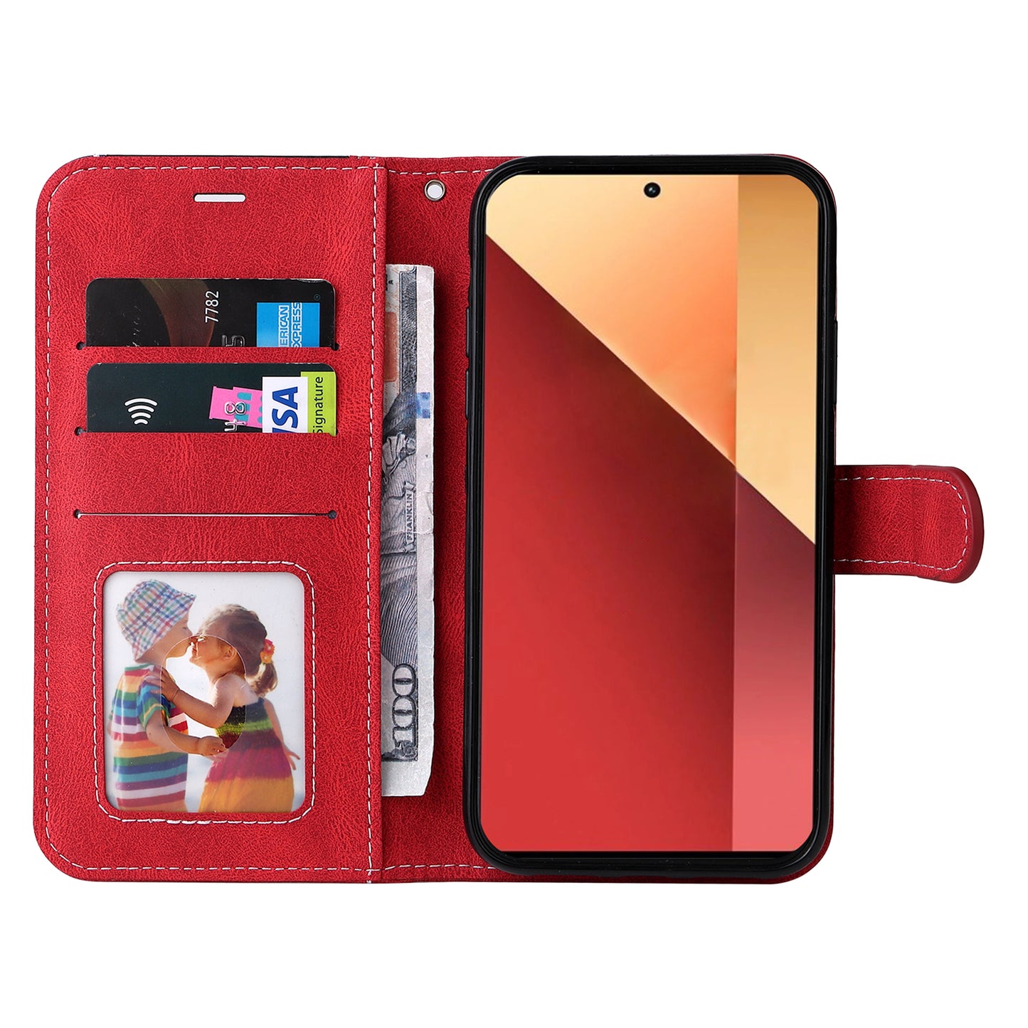 For Xiaomi Redmi Note 13 Pro 4G / Poco M6 Pro 4G Phone Case Three-color Splicing Stand Cover - Red