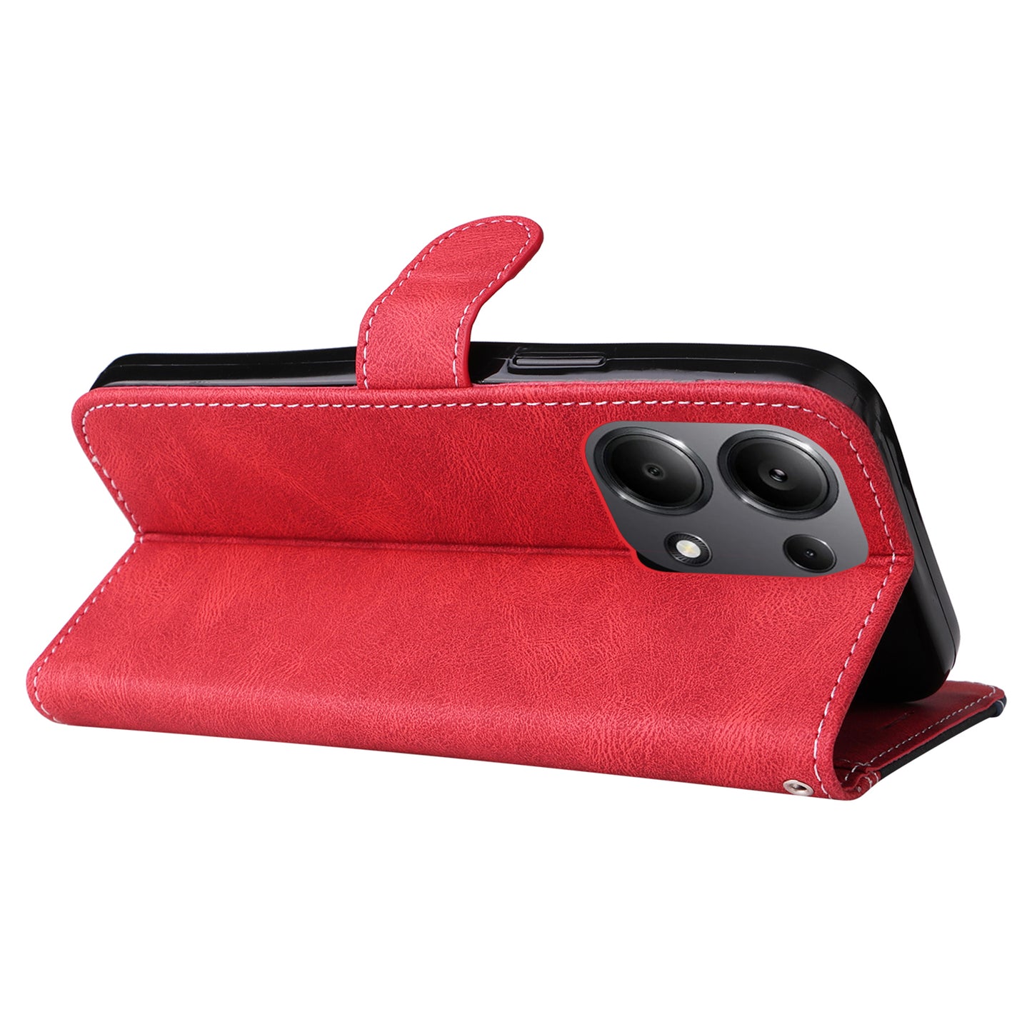 For Xiaomi Redmi Note 13 Pro 4G / Poco M6 Pro 4G Phone Case Three-color Splicing Stand Cover - Red