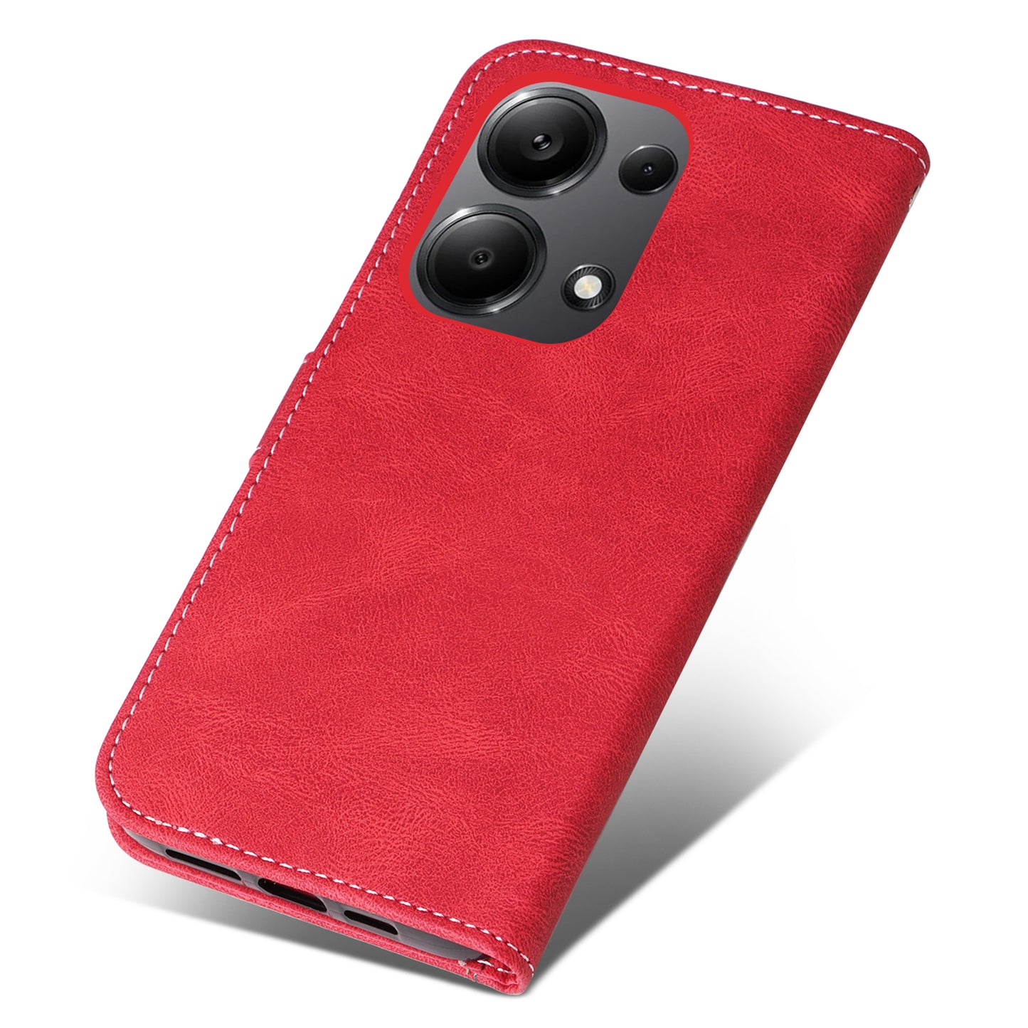 For Xiaomi Redmi Note 13 Pro 4G / Poco M6 Pro 4G Phone Case Three-color Splicing Stand Cover - Red
