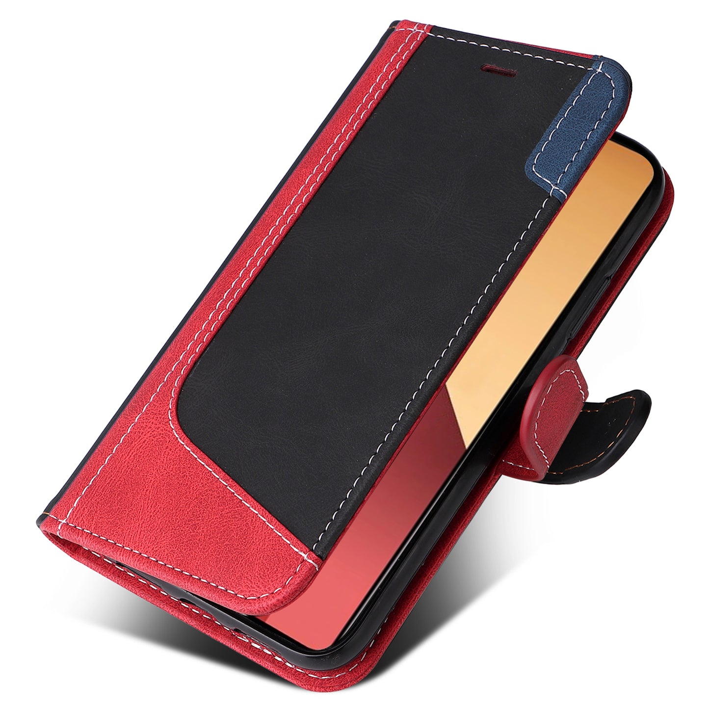 For Xiaomi Redmi Note 13 Pro 4G / Poco M6 Pro 4G Phone Case Three-color Splicing Stand Cover - Red