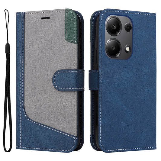 For Xiaomi Redmi Note 13 Pro 4G / Poco M6 Pro 4G Phone Case Three-color Splicing Stand Cover - Blue