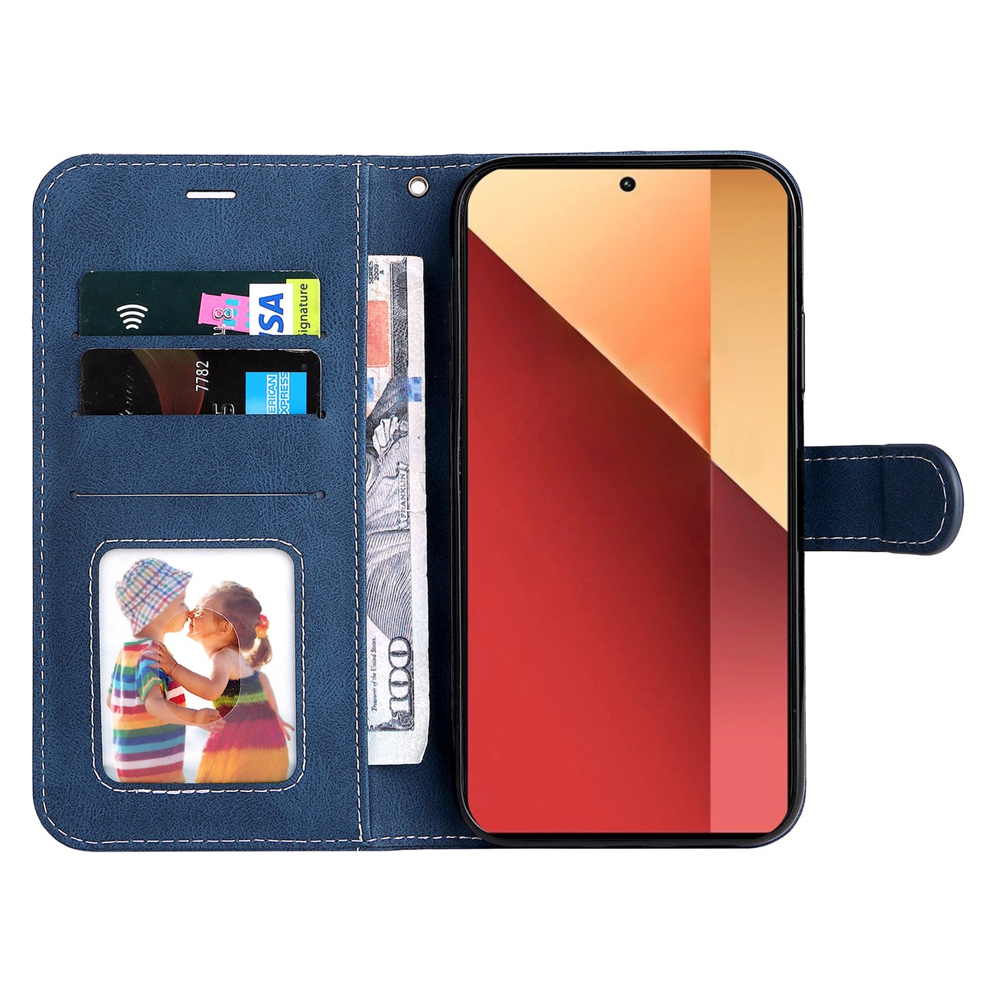 For Xiaomi Redmi Note 13 Pro 4G / Poco M6 Pro 4G Phone Case Three-color Splicing Stand Cover - Blue