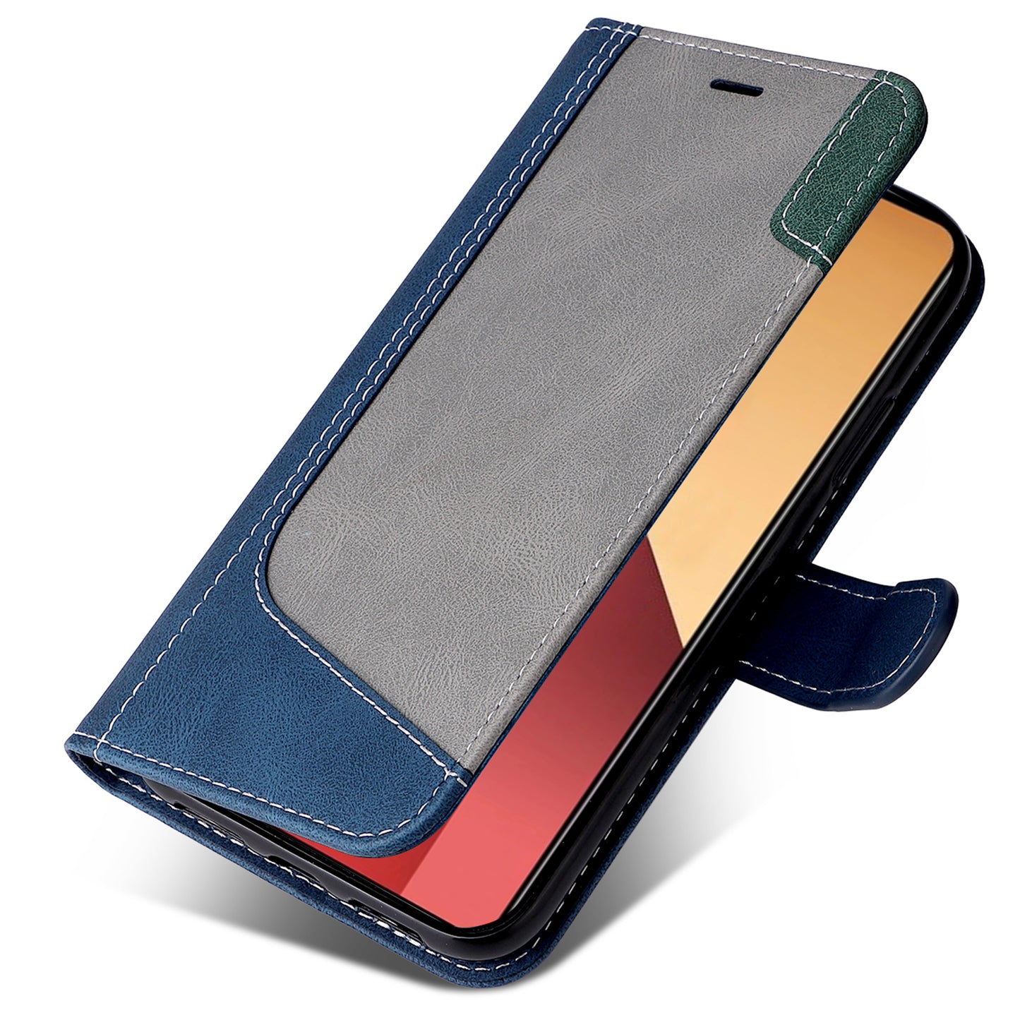 For Xiaomi Redmi Note 13 Pro 4G / Poco M6 Pro 4G Phone Case Three-color Splicing Stand Cover - Blue