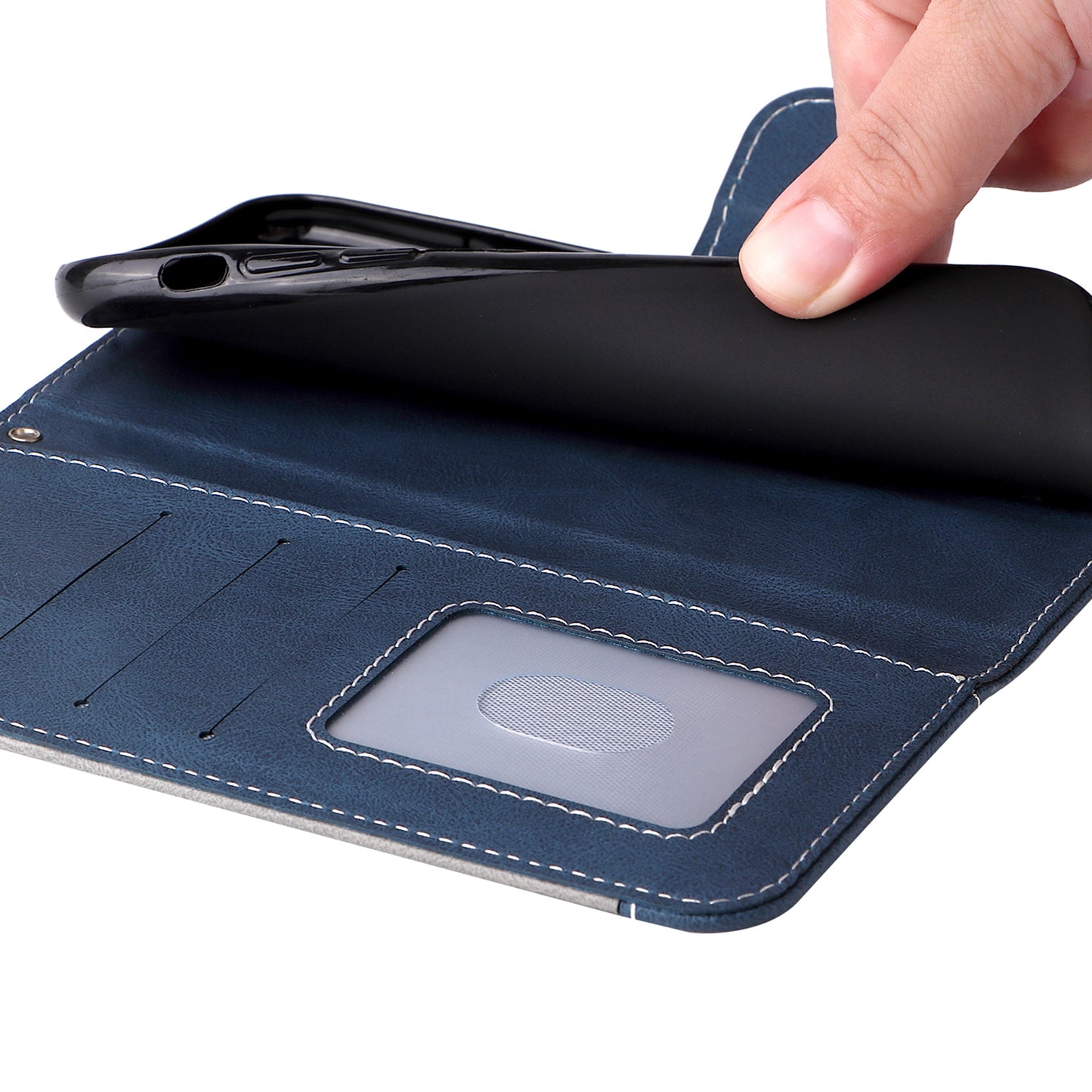 For Xiaomi Redmi Note 13 Pro 4G / Poco M6 Pro 4G Phone Case Three-color Splicing Stand Cover - Blue