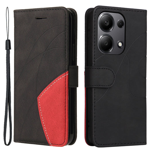 KT Leather Series-1 For Xiaomi Redmi Note 13 Pro 4G / Poco M6 Pro 4G Phone Case Color Splicing Imprinted Lines Shell - Black