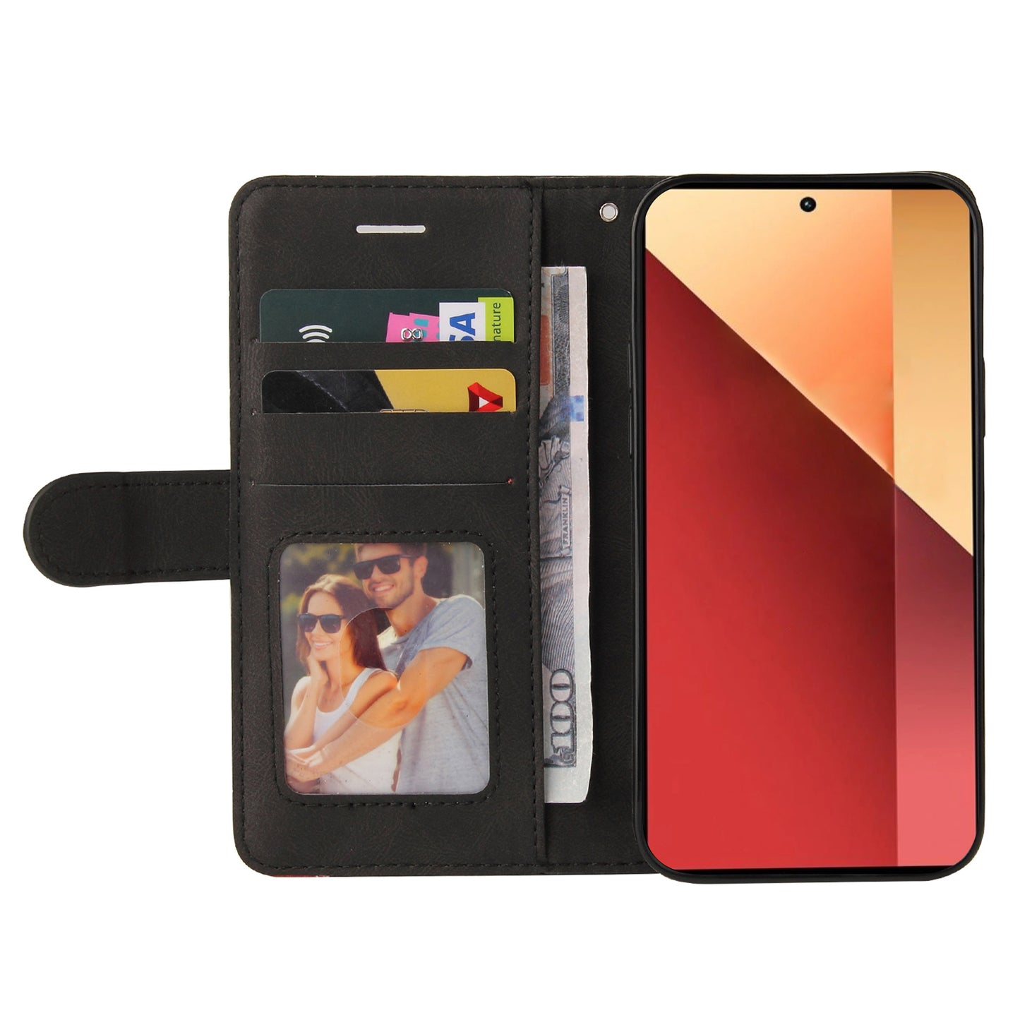 KT Leather Series-1 For Xiaomi Redmi Note 13 Pro 4G / Poco M6 Pro 4G Phone Case Color Splicing Imprinted Lines Shell - Black