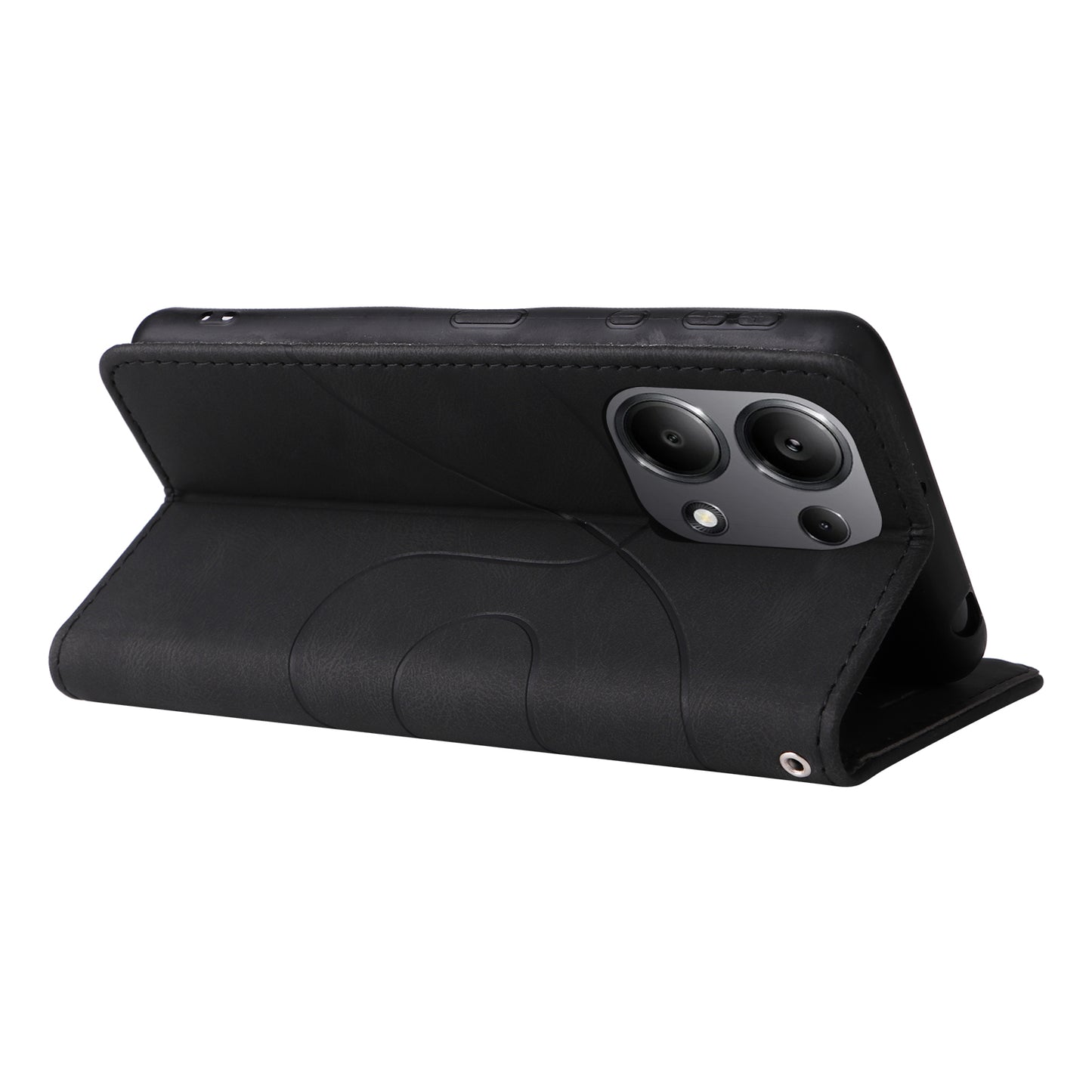KT Leather Series-1 For Xiaomi Redmi Note 13 Pro 4G / Poco M6 Pro 4G Phone Case Color Splicing Imprinted Lines Shell - Black