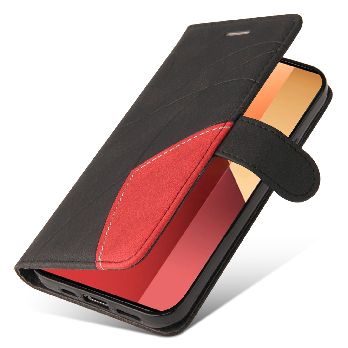 KT Leather Series-1 For Xiaomi Redmi Note 13 Pro 4G / Poco M6 Pro 4G Phone Case Color Splicing Imprinted Lines Shell - Black