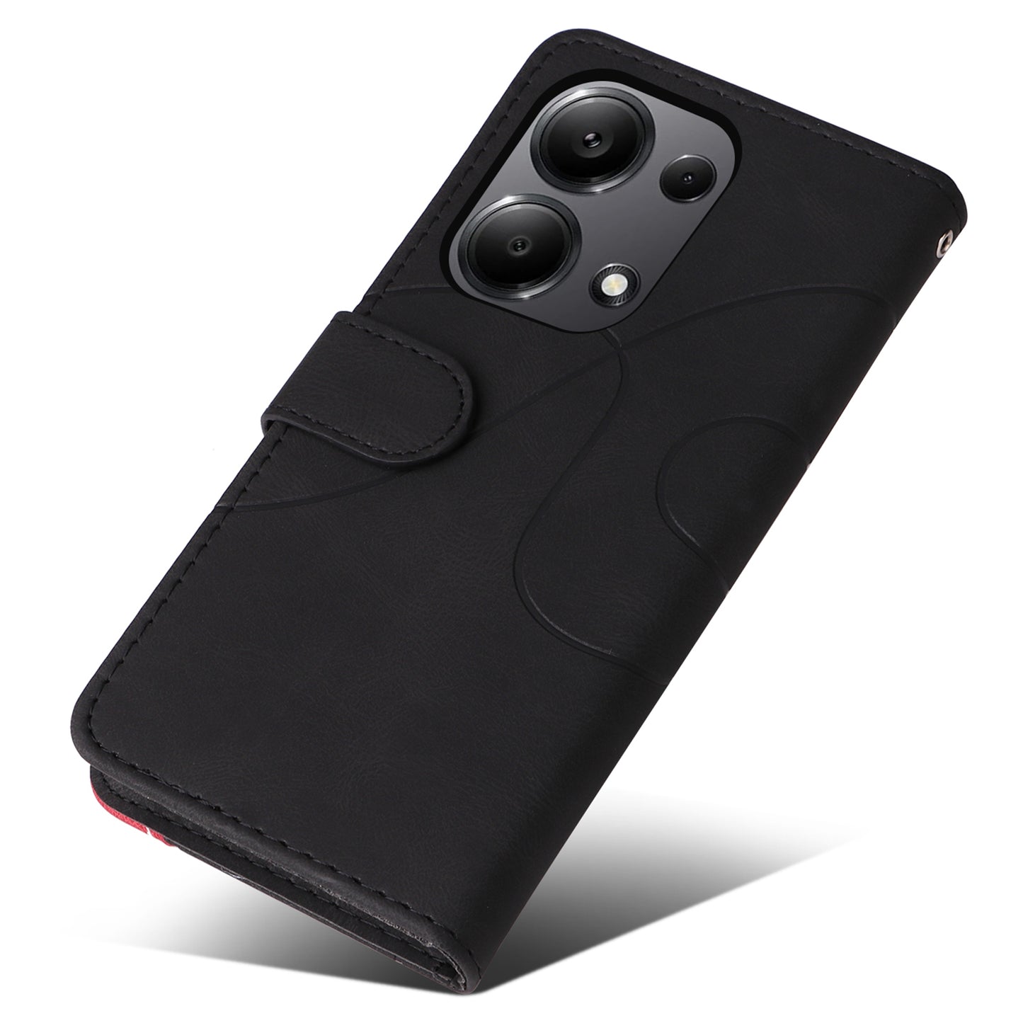 KT Leather Series-1 For Xiaomi Redmi Note 13 Pro 4G / Poco M6 Pro 4G Phone Case Color Splicing Imprinted Lines Shell - Black