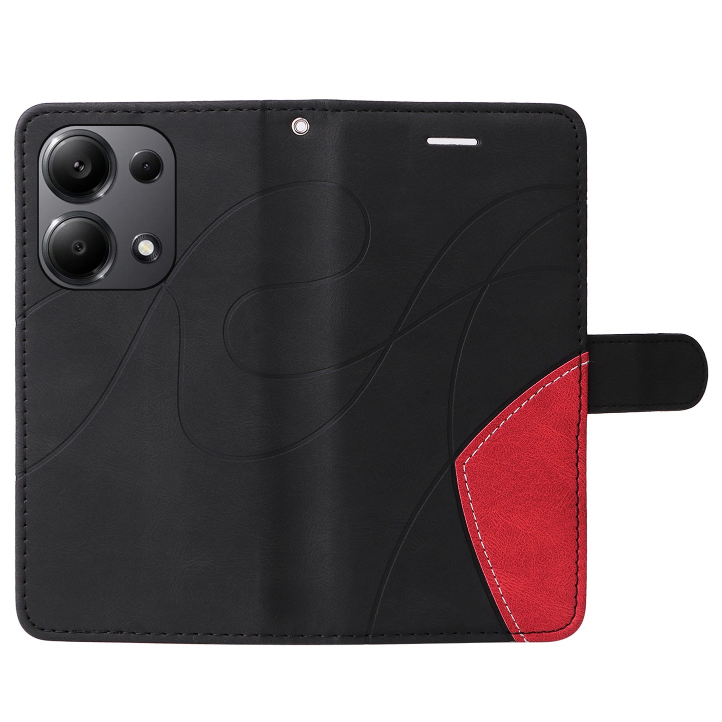 KT Leather Series-1 For Xiaomi Redmi Note 13 Pro 4G / Poco M6 Pro 4G Phone Case Color Splicing Imprinted Lines Shell - Black