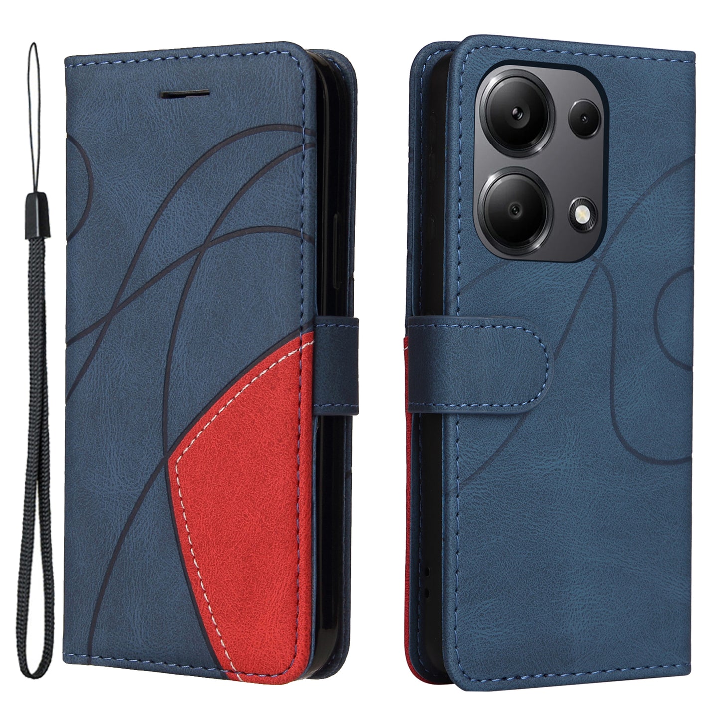 KT Leather Series-1 For Xiaomi Redmi Note 13 Pro 4G / Poco M6 Pro 4G Phone Case Color Splicing Imprinted Lines Shell - Blue