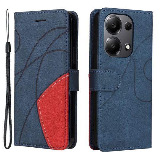 KT Leather Series-1 For Xiaomi Redmi Note 13 Pro 4G / Poco M6 Pro 4G Phone Case Color Splicing Imprinted Lines Shell - Blue