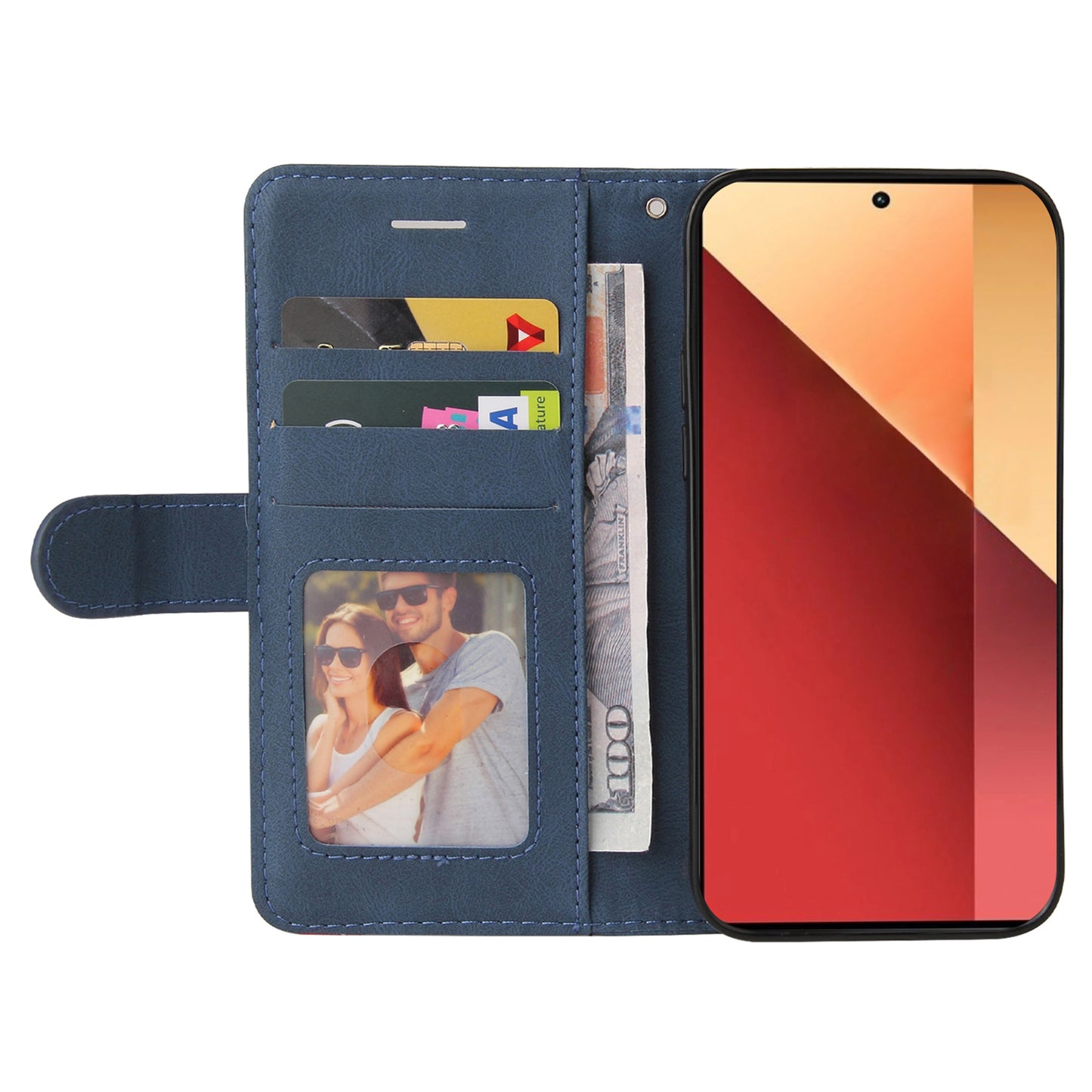 KT Leather Series-1 For Xiaomi Redmi Note 13 Pro 4G / Poco M6 Pro 4G Phone Case Color Splicing Imprinted Lines Shell - Blue