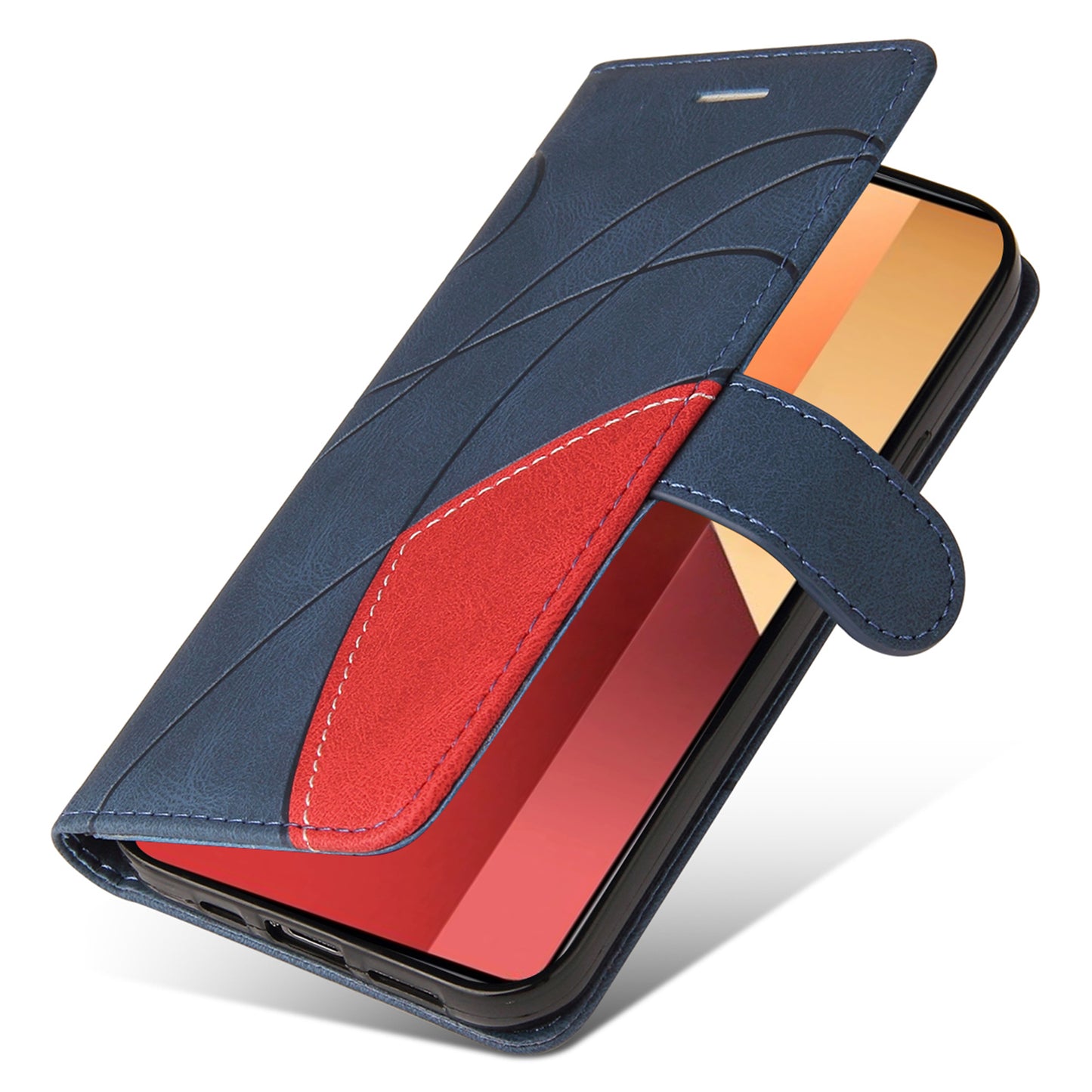 KT Leather Series-1 For Xiaomi Redmi Note 13 Pro 4G / Poco M6 Pro 4G Phone Case Color Splicing Imprinted Lines Shell - Blue
