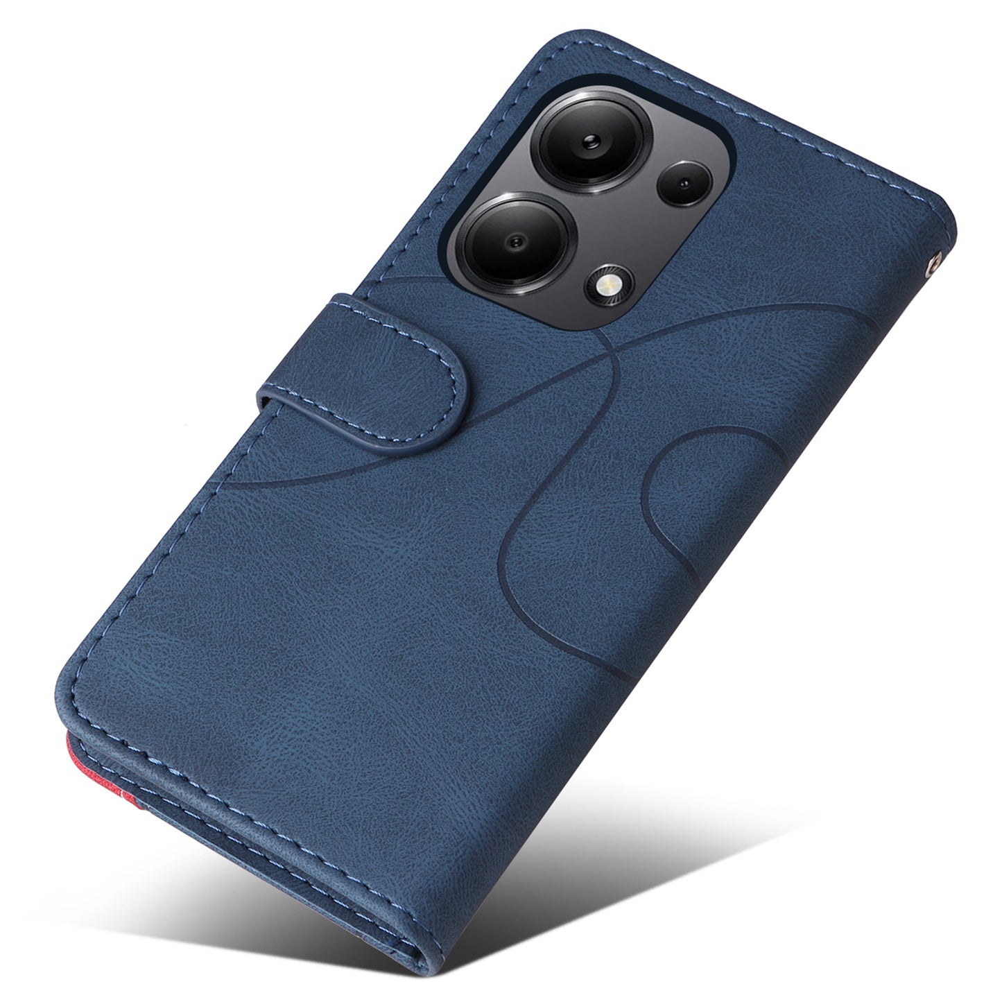 KT Leather Series-1 For Xiaomi Redmi Note 13 Pro 4G / Poco M6 Pro 4G Phone Case Color Splicing Imprinted Lines Shell - Blue