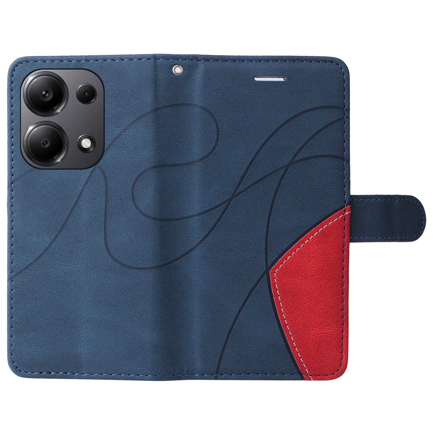 KT Leather Series-1 For Xiaomi Redmi Note 13 Pro 4G / Poco M6 Pro 4G Phone Case Color Splicing Imprinted Lines Shell - Blue