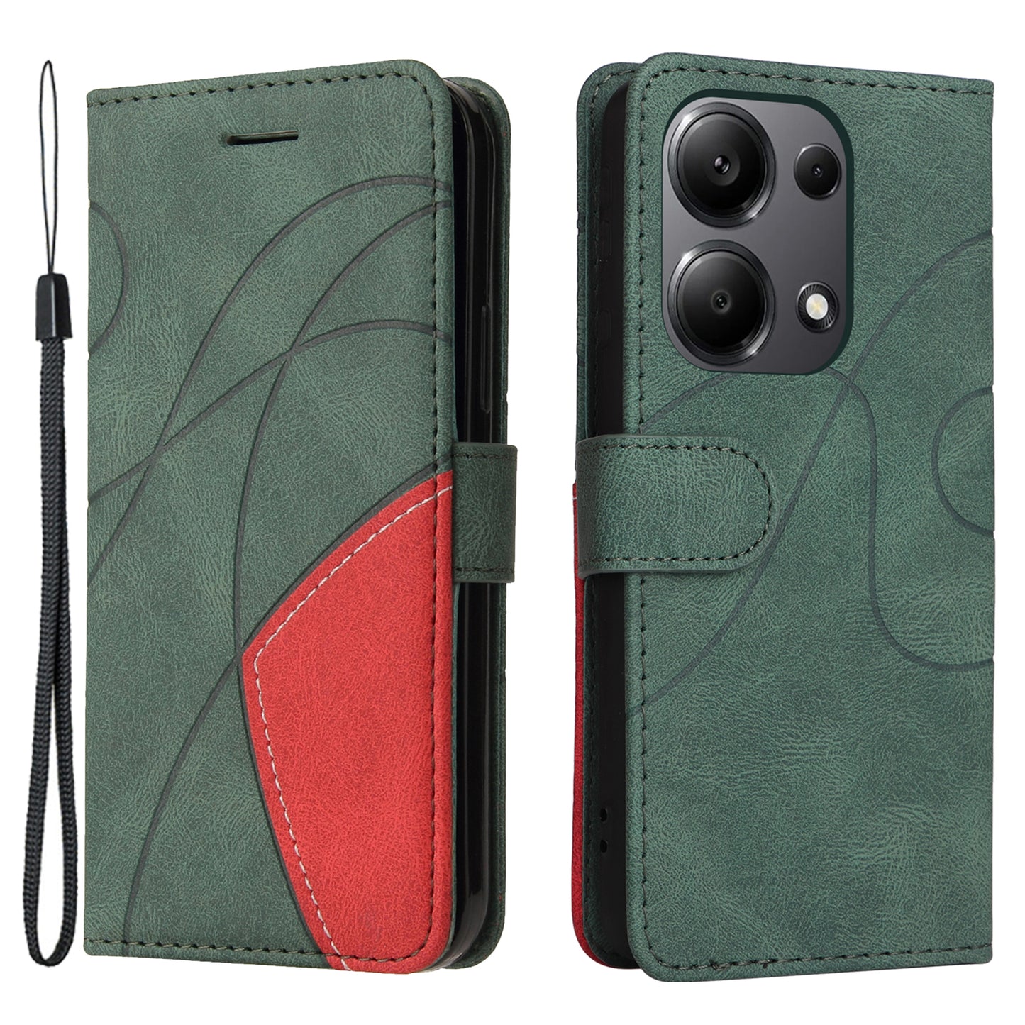 KT Leather Series-1 For Xiaomi Redmi Note 13 Pro 4G / Poco M6 Pro 4G Phone Case Color Splicing Imprinted Lines Shell - Green