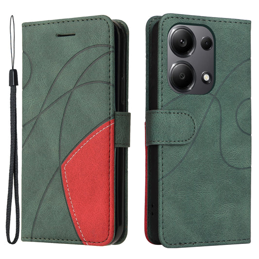 KT Leather Series-1 For Xiaomi Redmi Note 13 Pro 4G / Poco M6 Pro 4G Phone Case Color Splicing Imprinted Lines Shell - Green