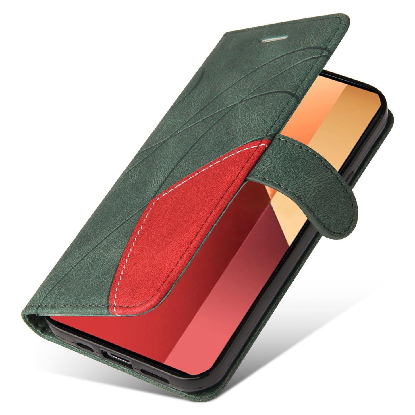 KT Leather Series-1 For Xiaomi Redmi Note 13 Pro 4G / Poco M6 Pro 4G Phone Case Color Splicing Imprinted Lines Shell - Green