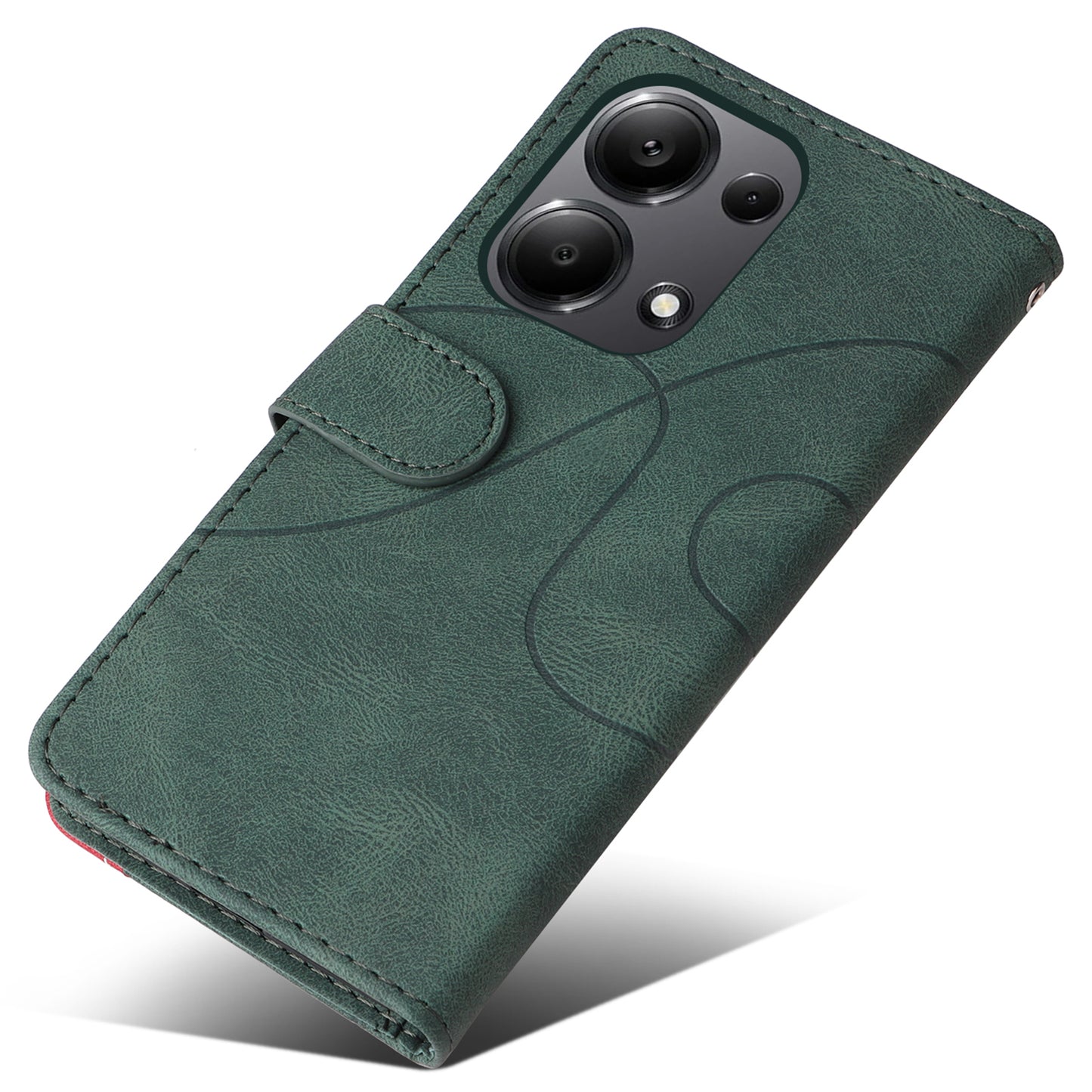 KT Leather Series-1 For Xiaomi Redmi Note 13 Pro 4G / Poco M6 Pro 4G Phone Case Color Splicing Imprinted Lines Shell - Green