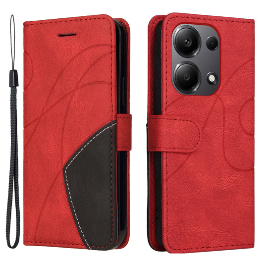 KT Leather Series-1 For Xiaomi Redmi Note 13 Pro 4G / Poco M6 Pro 4G Phone Case Color Splicing Imprinted Lines Shell - Red