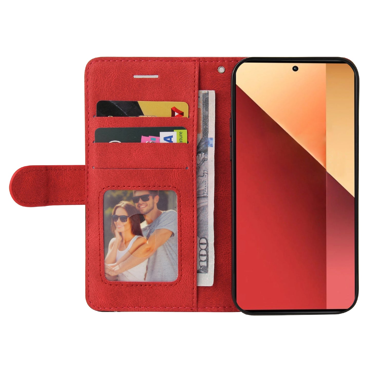 KT Leather Series-1 For Xiaomi Redmi Note 13 Pro 4G / Poco M6 Pro 4G Phone Case Color Splicing Imprinted Lines Shell - Red