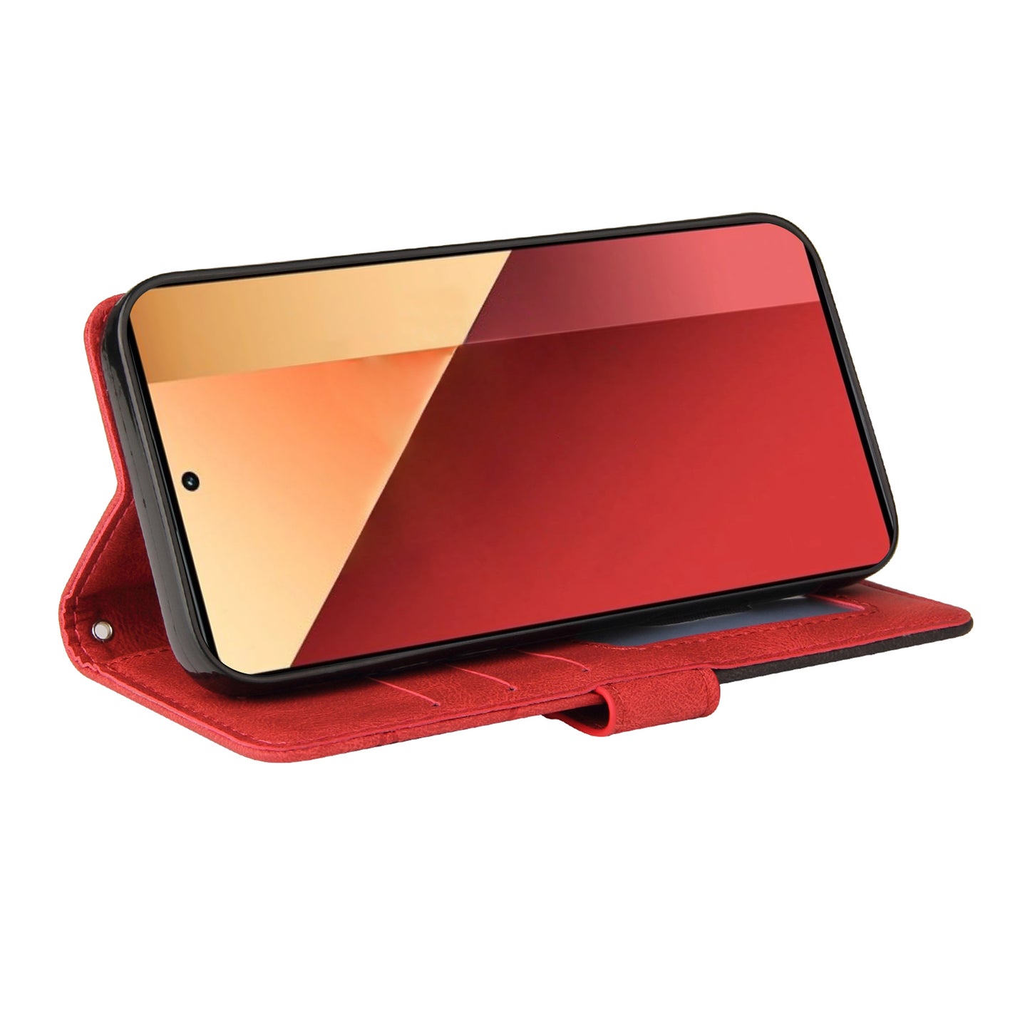 KT Leather Series-1 For Xiaomi Redmi Note 13 Pro 4G / Poco M6 Pro 4G Phone Case Color Splicing Imprinted Lines Shell - Red