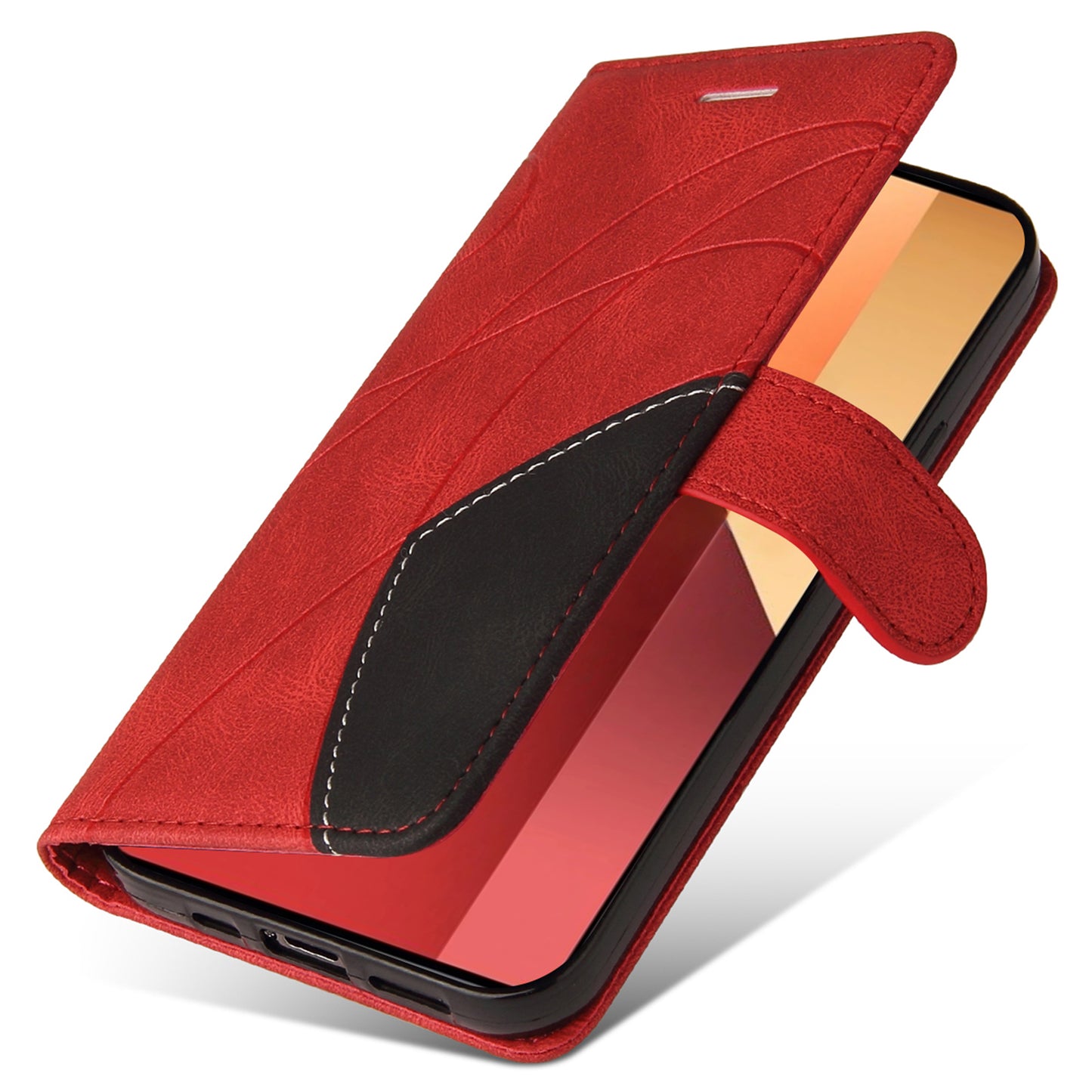 KT Leather Series-1 For Xiaomi Redmi Note 13 Pro 4G / Poco M6 Pro 4G Phone Case Color Splicing Imprinted Lines Shell - Red