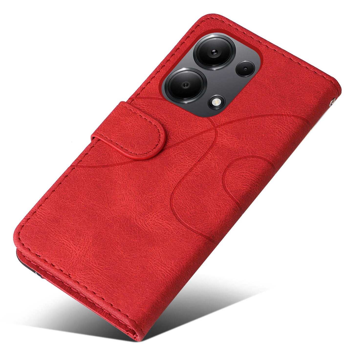 KT Leather Series-1 For Xiaomi Redmi Note 13 Pro 4G / Poco M6 Pro 4G Phone Case Color Splicing Imprinted Lines Shell - Red