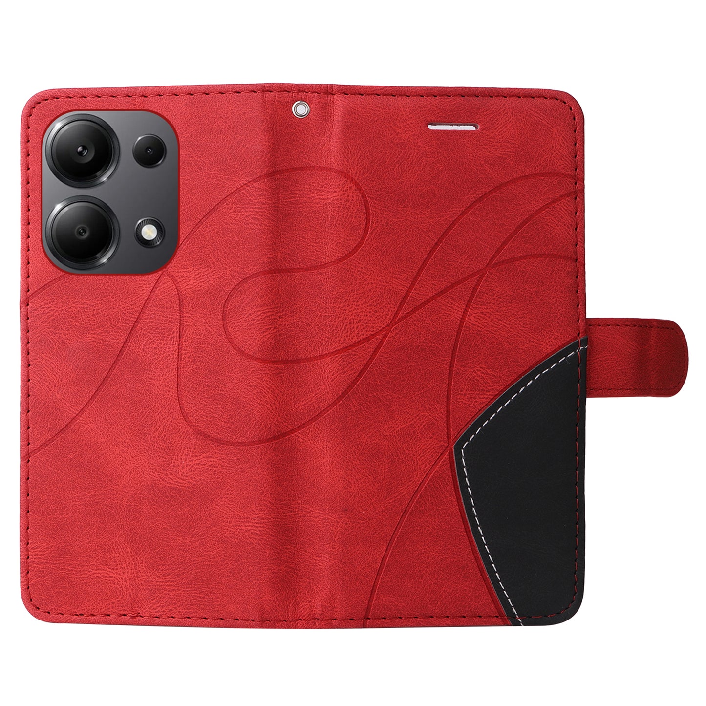 KT Leather Series-1 For Xiaomi Redmi Note 13 Pro 4G / Poco M6 Pro 4G Phone Case Color Splicing Imprinted Lines Shell - Red