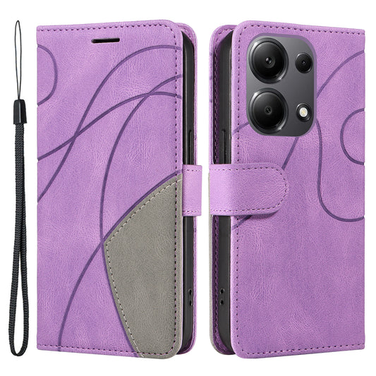 KT Leather Series-1 For Xiaomi Redmi Note 13 Pro 4G / Poco M6 Pro 4G Phone Case Color Splicing Imprinted Lines Shell - Light Purple