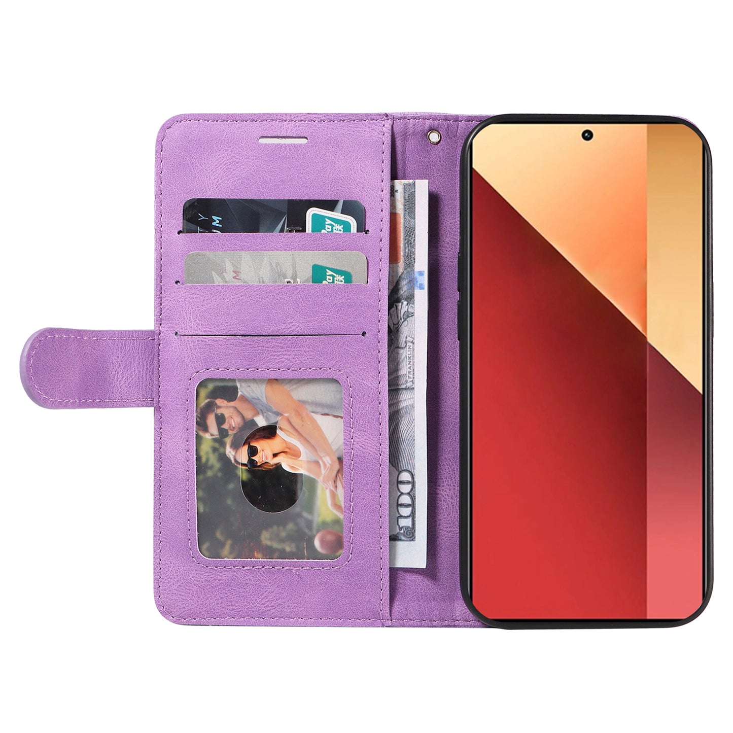 KT Leather Series-1 For Xiaomi Redmi Note 13 Pro 4G / Poco M6 Pro 4G Phone Case Color Splicing Imprinted Lines Shell - Light Purple