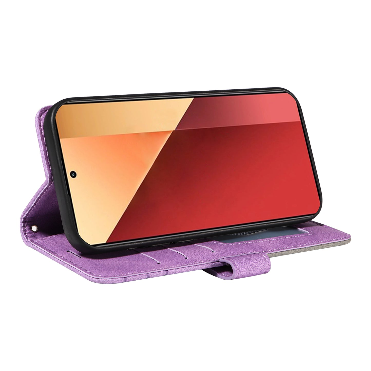 KT Leather Series-1 For Xiaomi Redmi Note 13 Pro 4G / Poco M6 Pro 4G Phone Case Color Splicing Imprinted Lines Shell - Light Purple