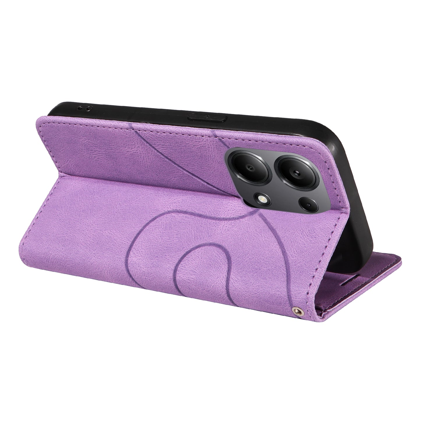 KT Leather Series-1 For Xiaomi Redmi Note 13 Pro 4G / Poco M6 Pro 4G Phone Case Color Splicing Imprinted Lines Shell - Light Purple