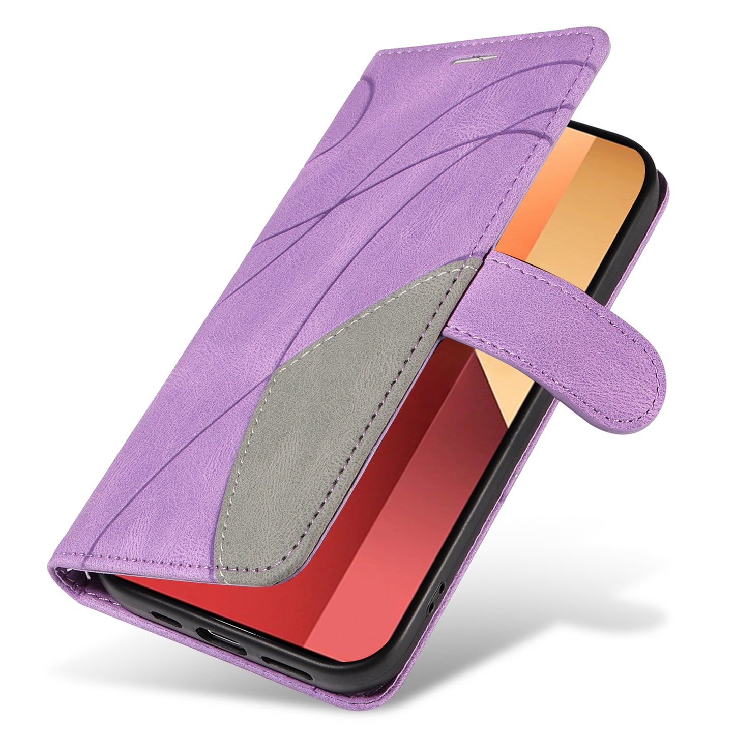 KT Leather Series-1 For Xiaomi Redmi Note 13 Pro 4G / Poco M6 Pro 4G Phone Case Color Splicing Imprinted Lines Shell - Light Purple